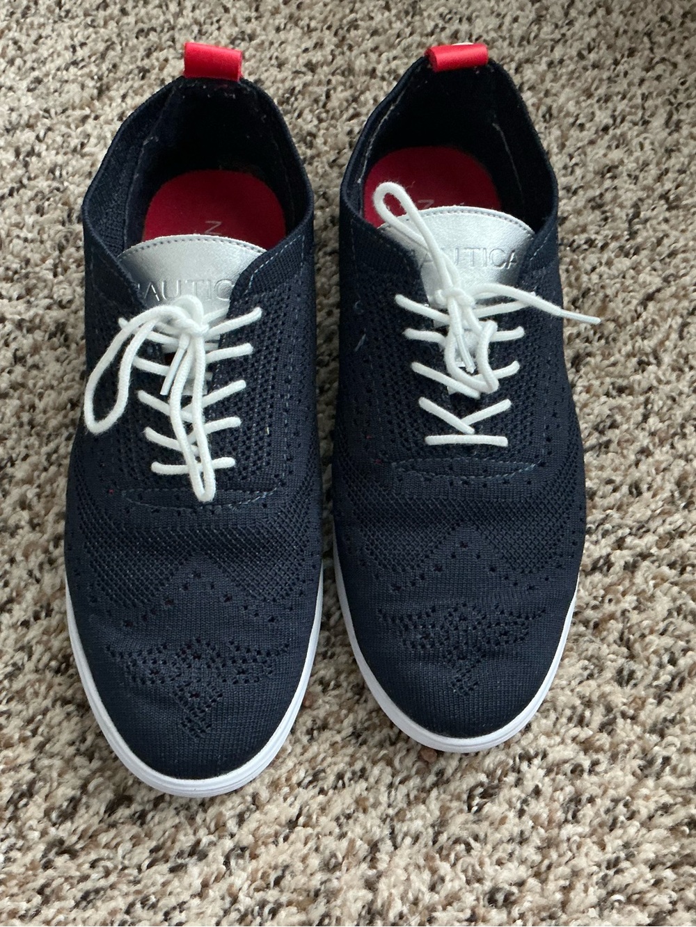 Nautica Navy Knit Lace-Up Sneakers with White Accents and Red Heel Tabs